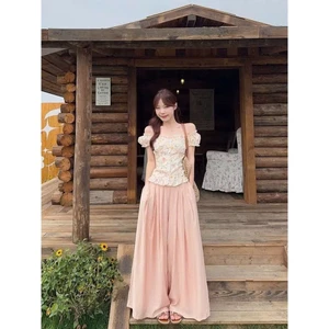 set quần đũi xếp li ống rộng mix áo áo thô hoa nhí chạy mocking sau lưng mặc được 2 kiểu, set bộ nữ hot hit có túi