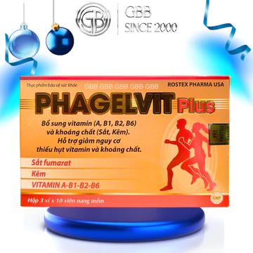 Viên uống Phagelvit Plus bổ sung vitamim A,B!,B2,B6 và khoáng chất (Sắt, Kẽm) giảm nguy cơ thiếu hụt vitamin (1H/30 viên