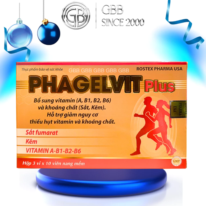 Viên uống Phagelvit Plus bổ sung vitamim A,B!,B2,B6 và khoáng chất (Sắt, Kẽm) giảm nguy cơ thiếu hụt vitamin (1H/30 viên