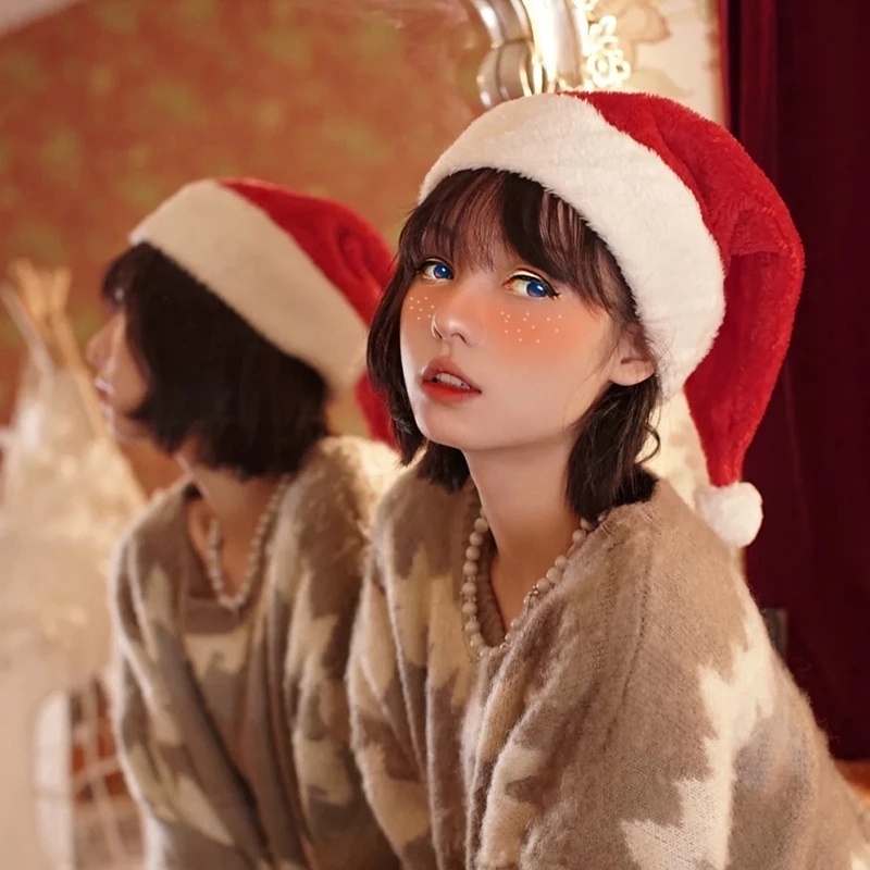 Mũ Ông Già Noel Giữ Ấm Mùa Đông Cho Người Lớn Và Trẻ Em, Mũ Giáng Sinh Bằng Vải Lông Cao Cấp