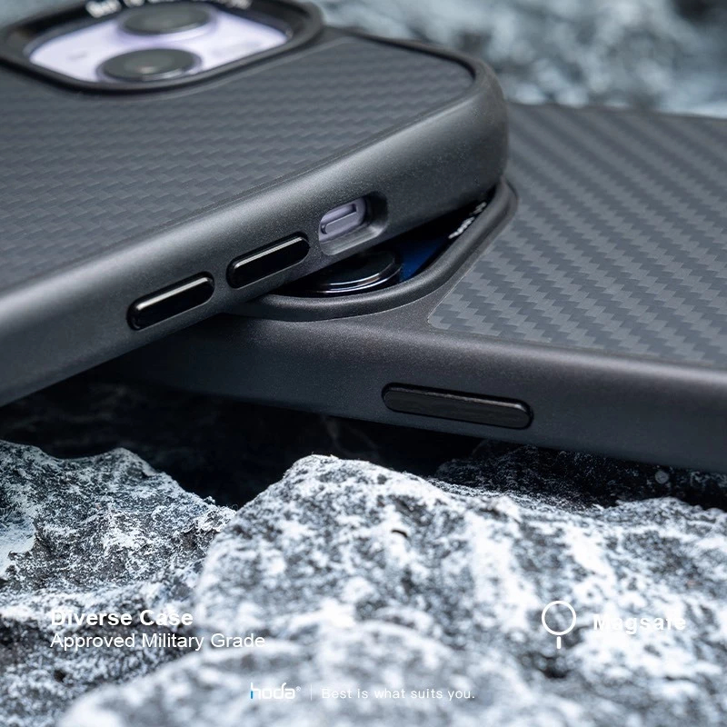 [ Chống Sốc ] Ốp Hoda Diverse KevLar/Walnut Gỗ Óc Chó  Case Military Chống Sốc Tích Hợp Sạc Từ Tính cho iP 17 Pro Max
