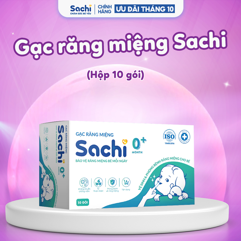 Gạc rơ lưỡi Sachi dịch chiết lá hẹ - Vệ sinh răng miệng cho bé - Hộp 10 gói