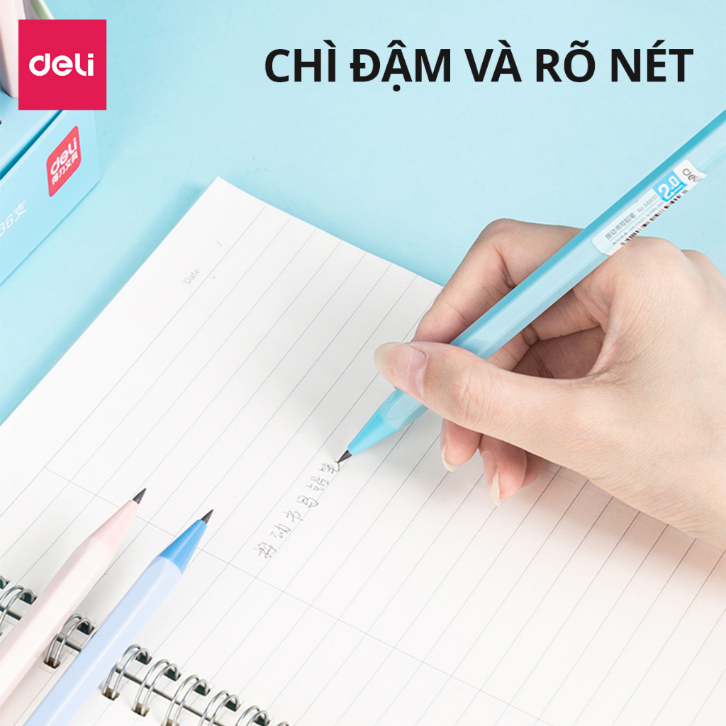 Bút Chì Bấm Deli 2mm 2B – Học Sinh Tiểu Học, Giúp Cầm Đúng Tư Thế, Viết Êm, Không Mỏi Tay