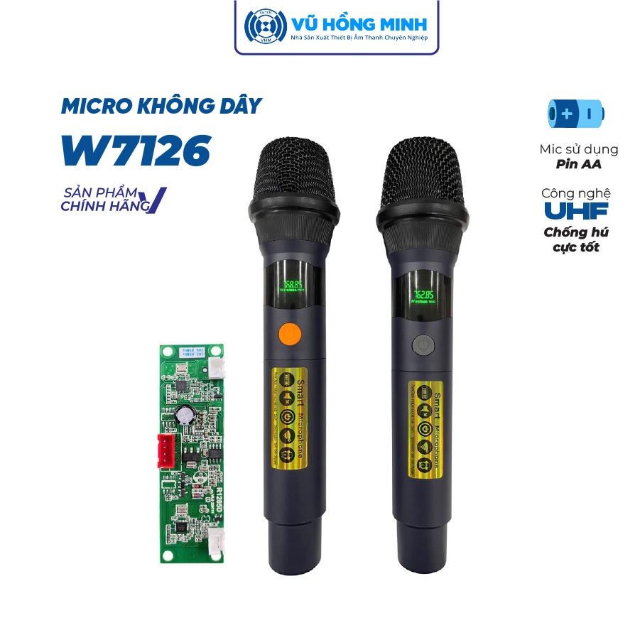 Micro Loa Kéo Không Dây W7126 Vũ Hồng Minh | UHF chống hú chuyên nghiệp, Micro Du Lịch, Giảng Dạy