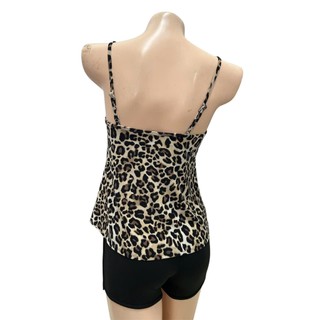 (XẢ KHO) Bộ đồ bơi áo tankini kèm quần tam giác cho nữ họa tiết da báo thời trang dáng suông , kín đáo , co giãn tốt