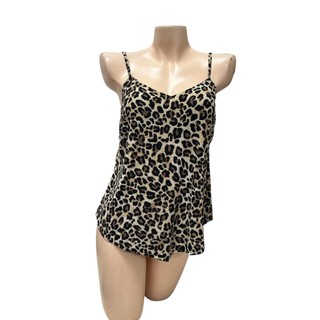 (XẢ KHO) Bộ đồ bơi áo tankini kèm quần tam giác cho nữ họa tiết da báo thời trang dáng suông , kín đáo , co giãn tốt