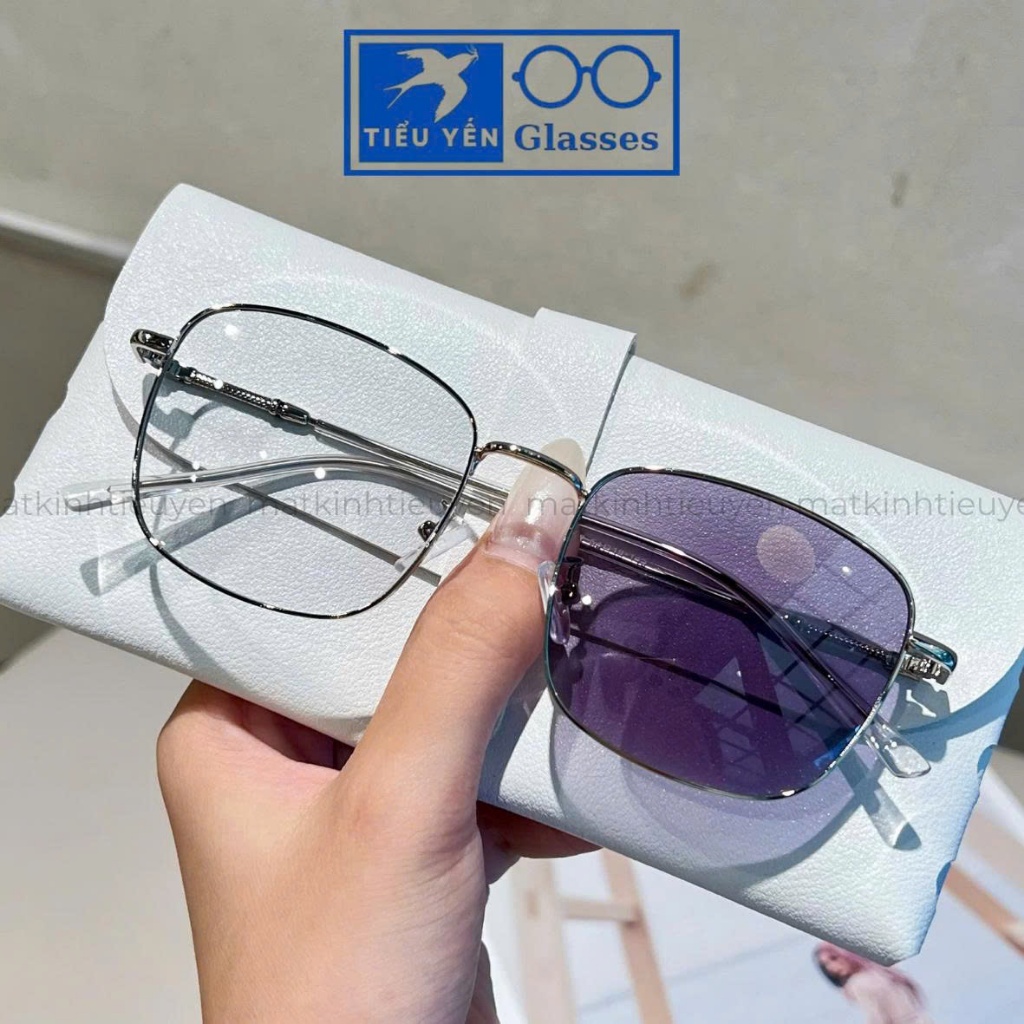 Kính cận titanium đổi màu khi ra nắng nam nữ 0 độ ngăn UV, form vừa mã V72502 - Tiểu Yến