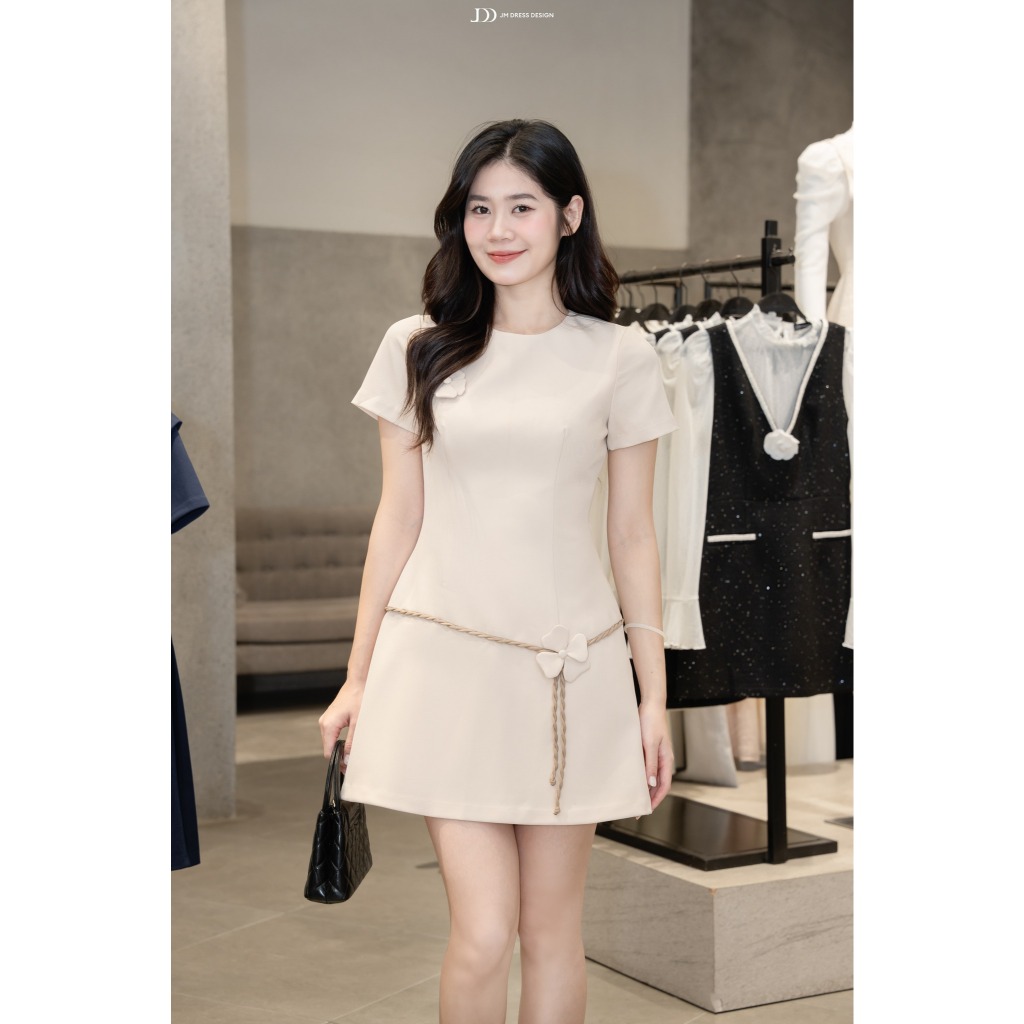 Đầm Cổ Tròn Chân Xếp Ly Sườn Tết Dây Hoa 1F22.2509K. Đầm Dáng A Thanh Lịch Nữ Tính. Đầm Công Sở Đi Làm Thanh Lịch Bởi JM
