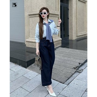Quần Jeans Ống Suông Nữ Gập Gấu Giả Cắt Khuy Sẵn, Thiết Kế Tôn Dáng Dễ Mặc Twentyfive Fashion - 5649
