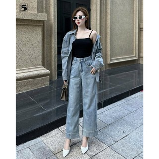 Quần Jeans Ống Suông Nữ Gập Gấu Giả Cắt Khuy Sẵn, Thiết Kế Tôn Dáng Dễ Mặc Twentyfive Fashion - 5649
