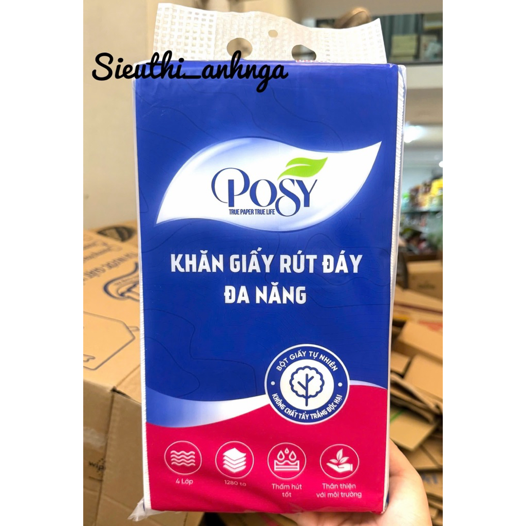 Bịch Khăn Giấy Rút Đáy Đa Năng POSY 1280 Tờ 4 Lớp Mềm Mịn Siêu Tiết ...