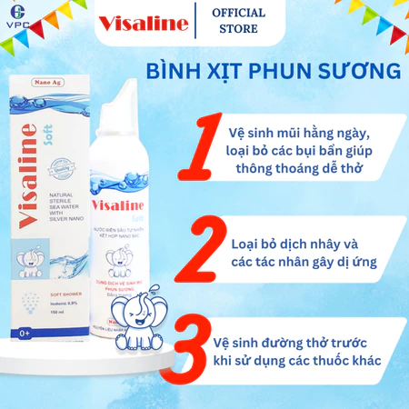 Bình xịt vệ sinh mũi hằng ngày Visaline Soft 0,9% - xịt mũi nano bạc kháng khuẩn ( 150ml)