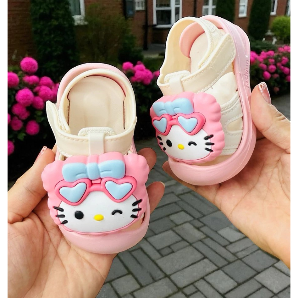 Giày quai dán sandal cho bé gái tập đi hình mèo dễ thương êm chân
