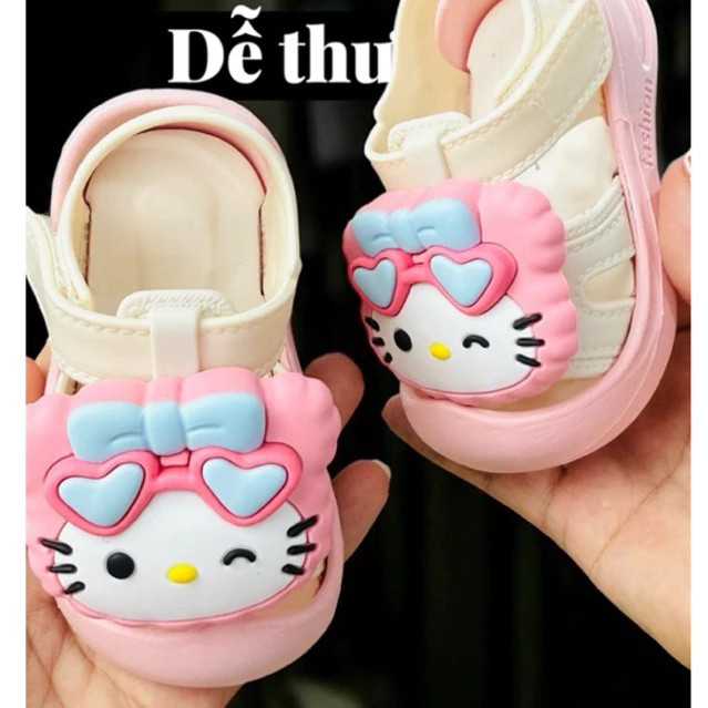 Giày quai dán sandal cho bé gái tập đi hình mèo dễ thương êm chân
