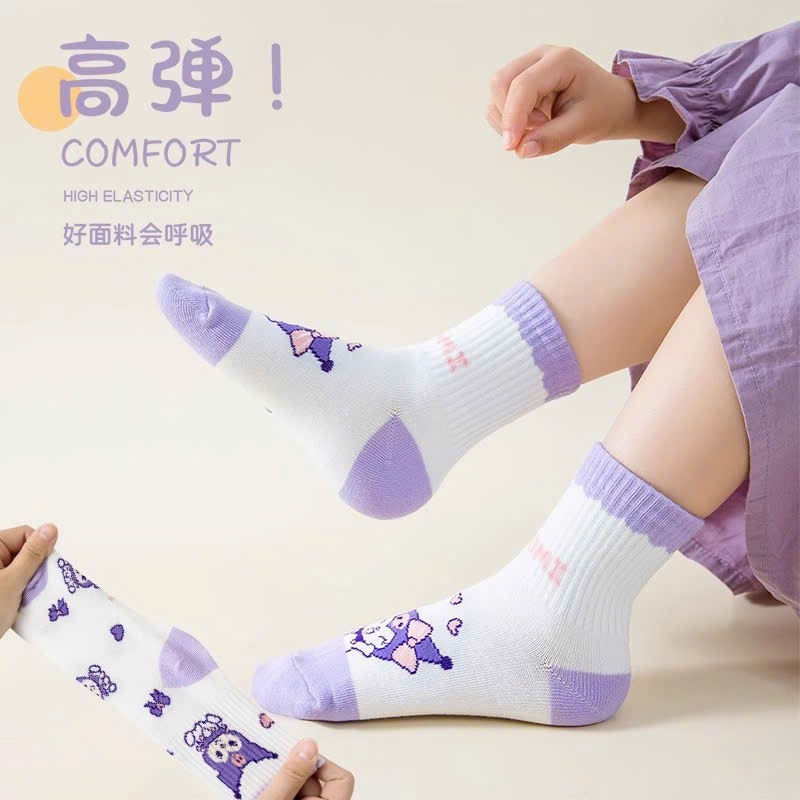 Set 5 đôi tất cao cổ thu đông cho bé gái, bé trai 2 tới 12 tuổi, tất Kuromi, tất Melody