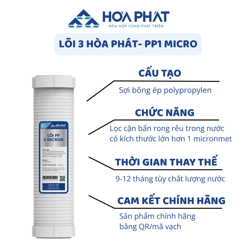 Combo  Lõi Lọc Nước Hòa Phát Gồm Bộ Thô 123  Và 2 Lõi Số 1 Giúp Loại Bỏ Các Tạp Chất Cặn Bẩn Và Các Chất Gây Mùi