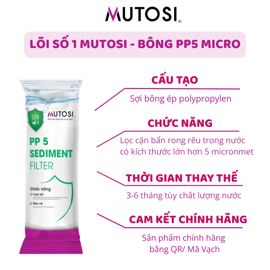 Combo Thô Mutosi Gồm Lõi 1 PP 5 Micron Loại Thường Và Lõi 2 OCB Lõi 3 PP1 Micron Dạng Đúc Dùng Cho Máy Lọc Nước RO....