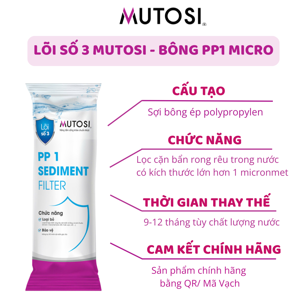 Combo 123 Lõi Lọc Nước Mutosi Giúp Loại Bỏ Các Tạp Chất Cặn Bẩn Chất Gây Mùi Dùng Cho Máy Lọc Nước RO Cốc10"