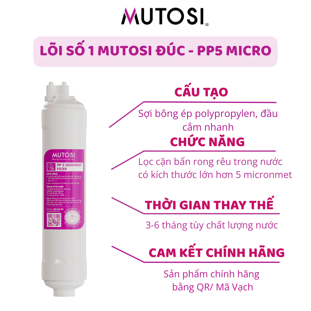 Combo 3 Lõi Lọc Nước Mutosi Đúc Dùng Cho Máy Lọc Nước RO Giúp Loại Bỏ Các Tạp Chất Cặn Bẩn Và Chất Gây Mùi...