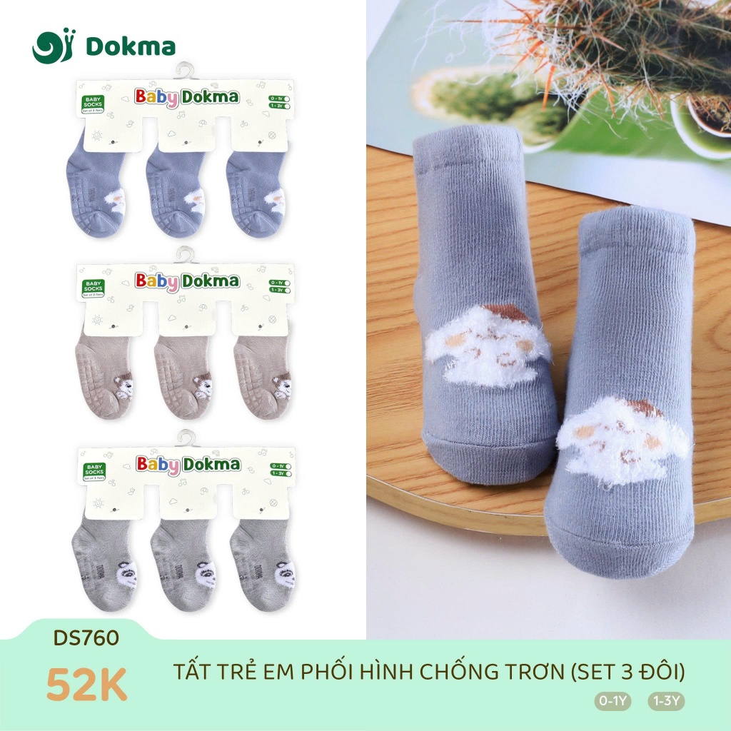 (0-3Y) Set 3 Đôi Tất Sơ Sinh Đồng Màu Dokma DS460 DS461 DS486 DS760 DS761 DS762 DS463 DS462 DS464