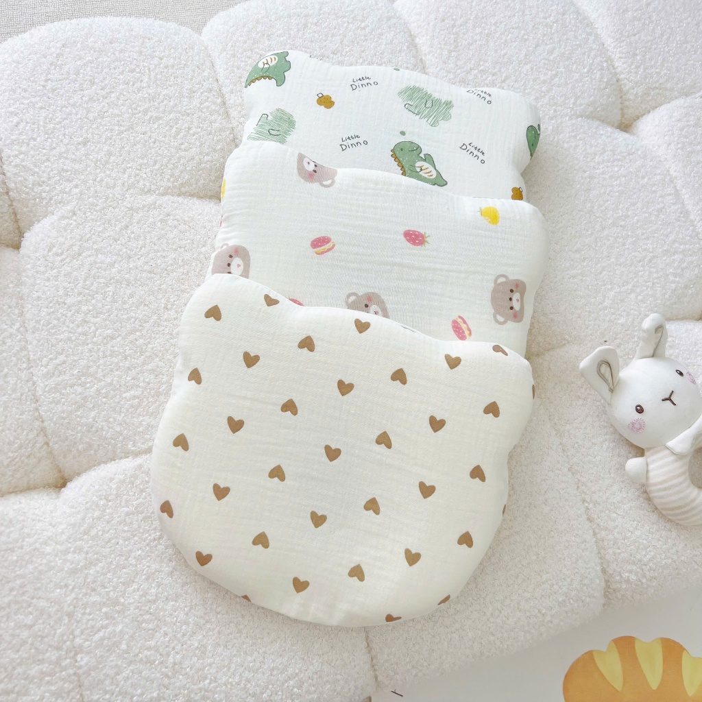 Gối cao su non cho bé, Gối lõm chống méo đầu vải muslin cao cấp kt 21x25cm ,mềm mại êm ái