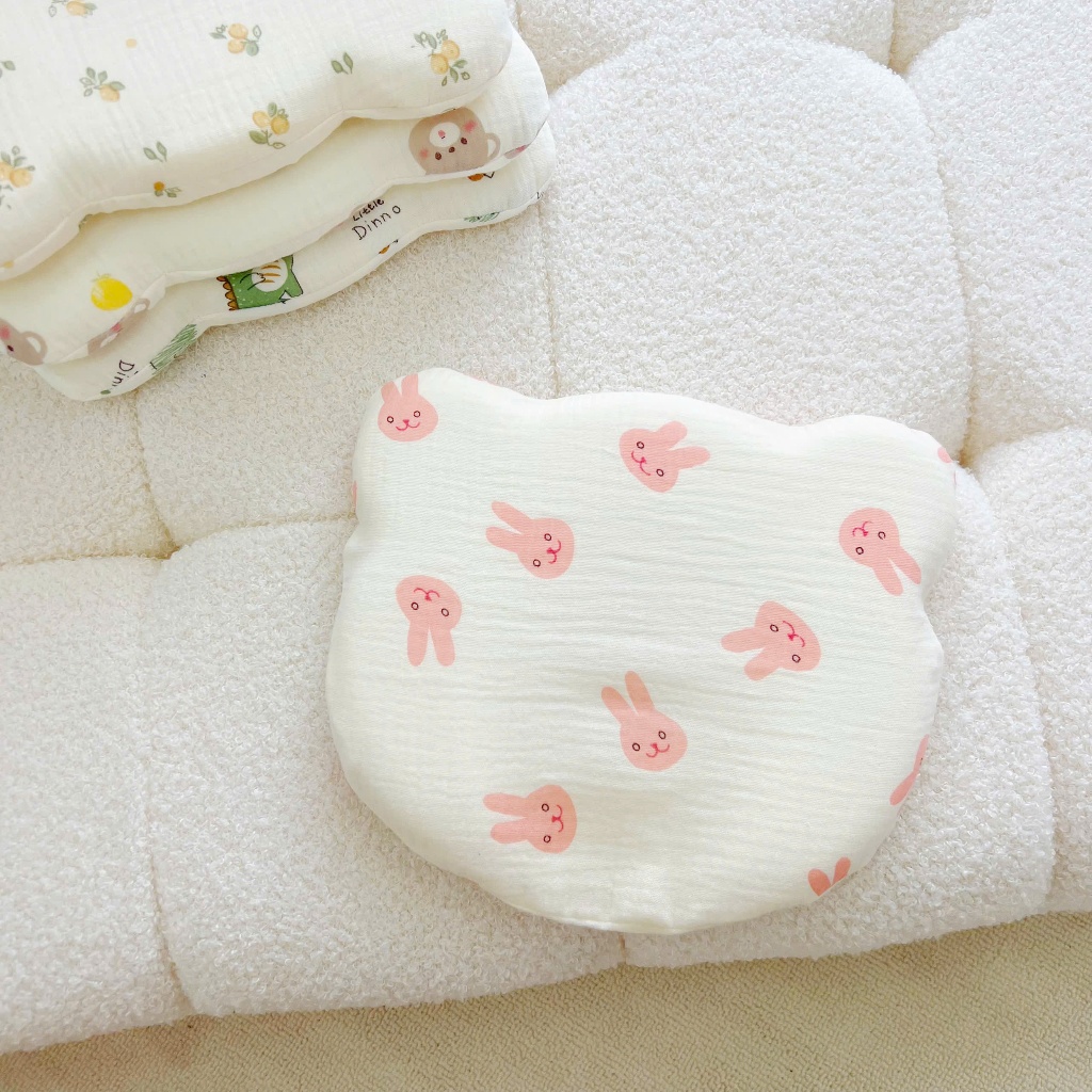 Gối cao su non cho bé, Gối lõm chống méo đầu vải muslin cao cấp kt 21x25cm ,mềm mại êm ái