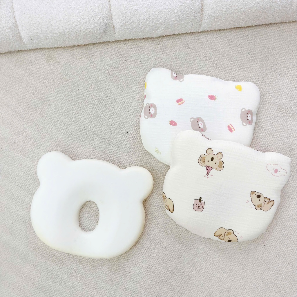 Gối cao su non cho bé, Gối lõm chống méo đầu vải muslin cao cấp kt 21x25cm ,mềm mại êm ái
