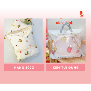 Ủ choàng trần bông hạt đậu siêu ấm kích thước 100x100cm, thiết kế tai gấu cho bé