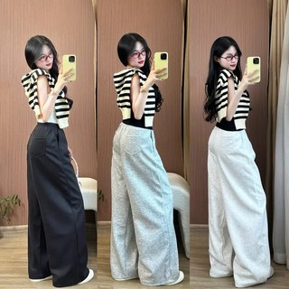 Quần Nỉ 2Da Kẻ Gân Nữ CẠP CHUN Dây Rút Suông Ống Rộng Quần Nỉ Unisex BIGSIZE From Rộng Tôn Dáng BEU