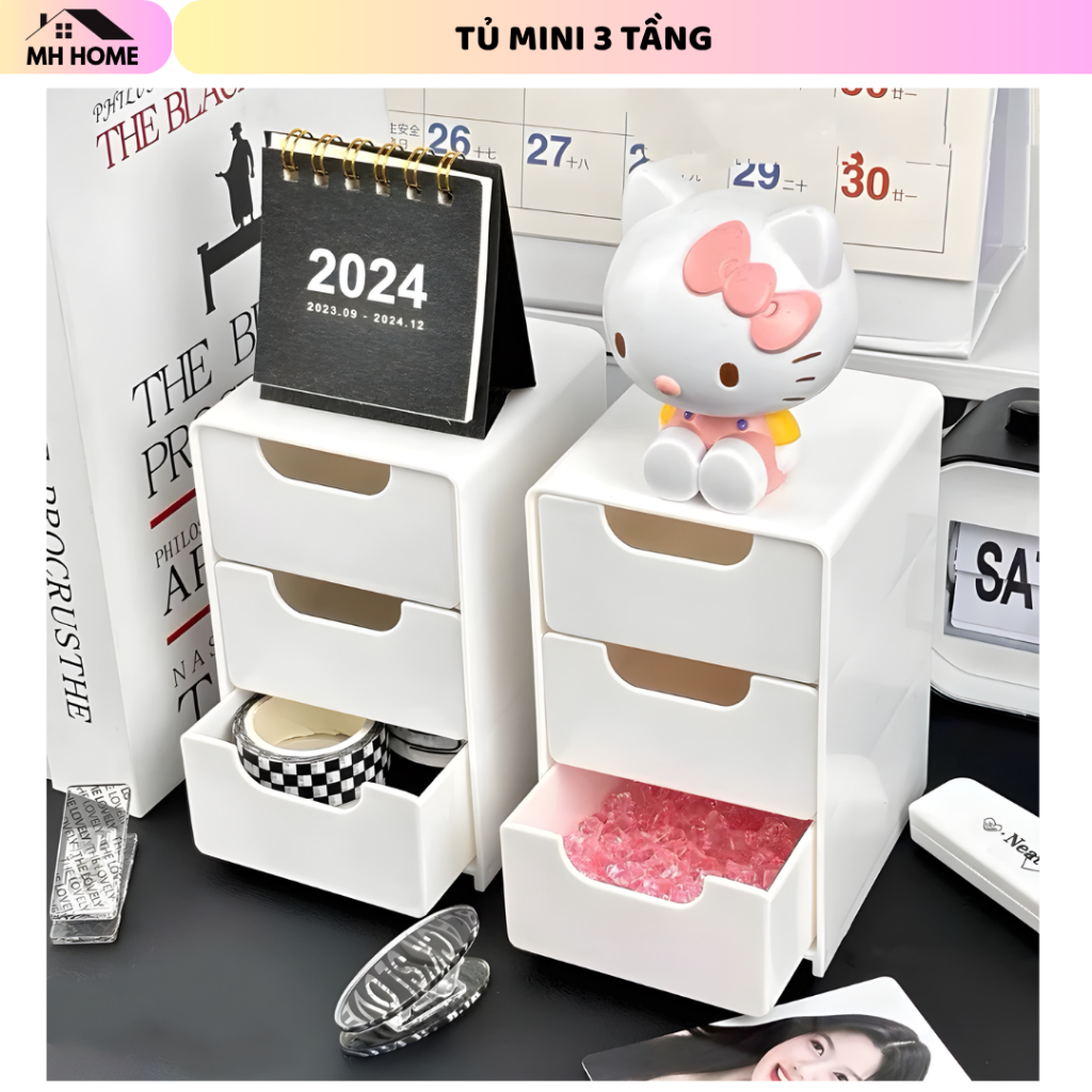 Tủ Mini 3 Ngăn Kéo Xinh Xắn Decor Trang Trí Bàn Học, Đựng Trang Sức, Đồ Dùng Văn Phòng Gọn Gàng