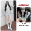 Set Đồ Bộ Nữ Cotton Kẻ Ngang Đen Trắng Basic Hamina Áo Dài Tay Cúc Ngực Phối Viền Cổ Trắng Mix Quần Đùi Trẻ Trung 492