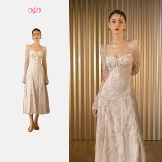 Đầm OLV dài cổ vuông cúp ngực voan ren hoa sang trọng nữ tính Valerie phù hợp đi tiệc