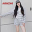 Set Đồ Bộ Nữ Cotton Kẻ Ngang Đen Trắng Basic Hamina Áo Dài Tay Cúc Ngực Phối Viền Cổ Trắng Mix Quần Đùi Trẻ Trung 492