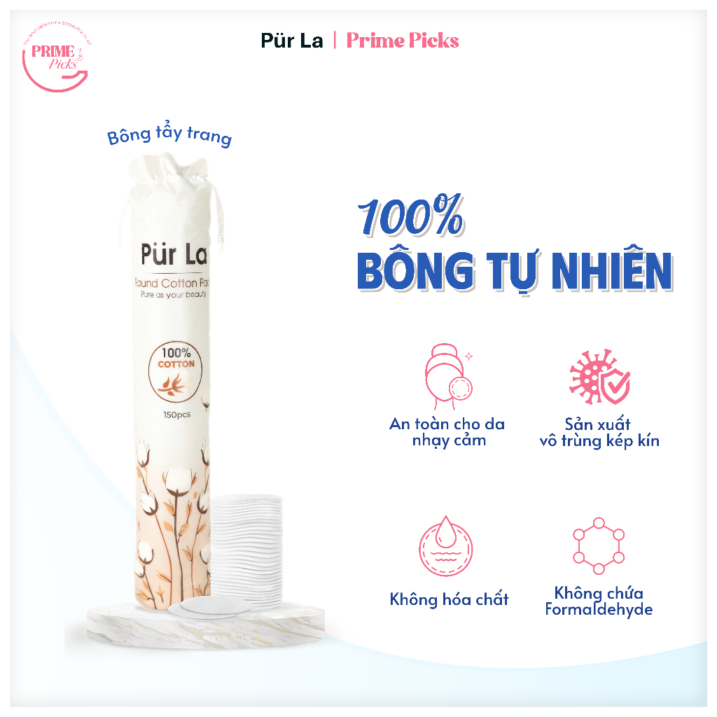 [CHÍNH HÃNG] Bông Tẩy Trang PurLa- 100% Cotton Tự Nhiên, Mềm Mại, Không ...
