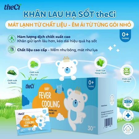 Khăn Lau Hạ Sốt Theci Baby 30 Gói Cho Bé Sơ Sinh, Hạ Nhiệt Nhanh, Kháng Khuẩn, Làm Mát Tức Thì