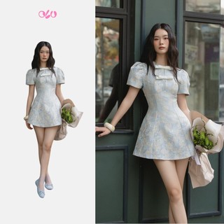 Đầm OLV chữ A đứng form tay phồng cổ nơ dễ thương ngọt ngào Vanessa nhiều màu phù hợp đi làm đi chơi