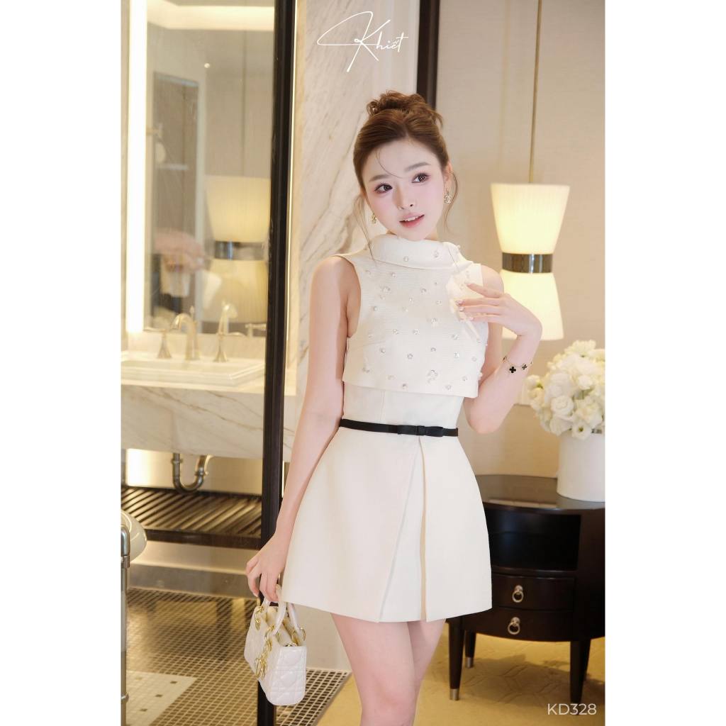 Đầm tweed KHIẾT ánh kim phối sequin lấp lánh, phong cách tiệc tùng sang trọng KD328