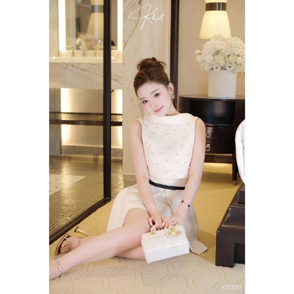 Đầm tweed KHIẾT ánh kim phối sequin lấp lánh, phong cách tiệc tùng sang trọng KD328