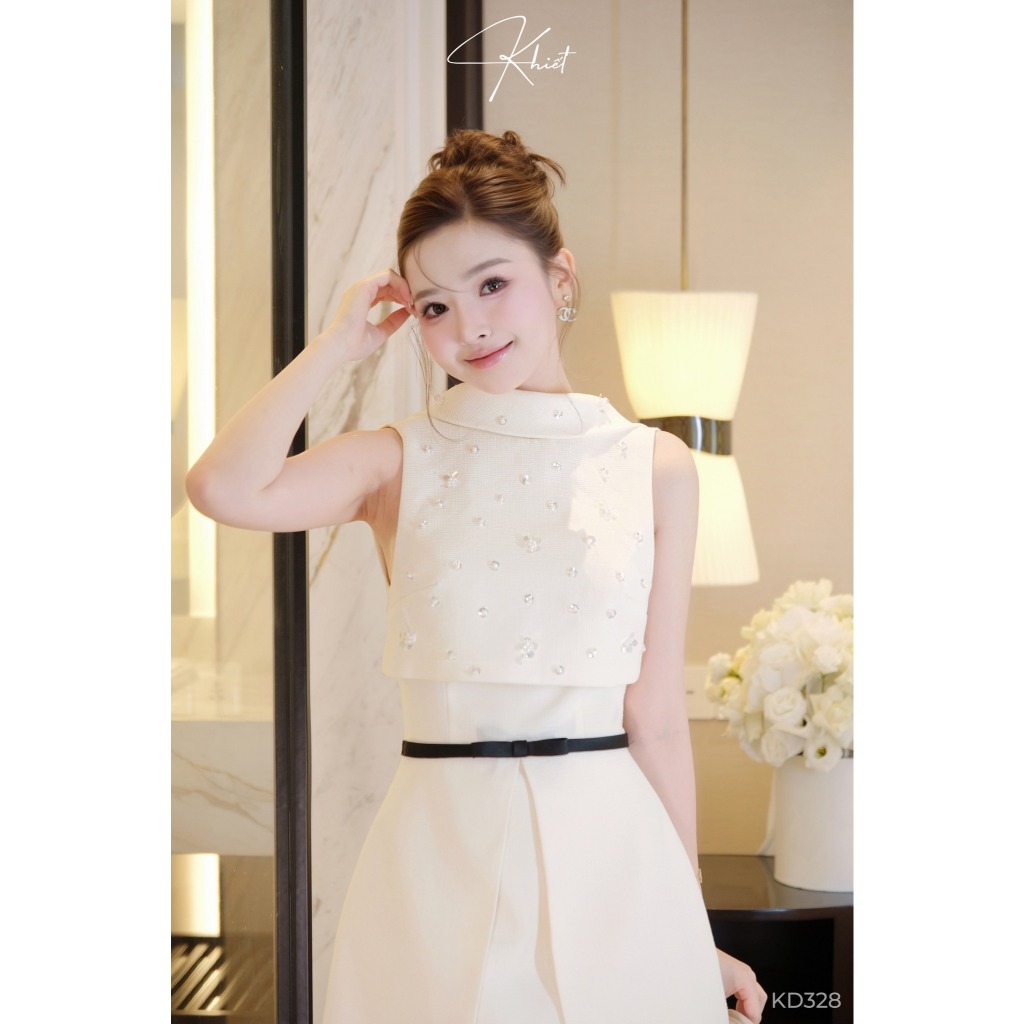 Đầm tweed KHIẾT ánh kim phối sequin lấp lánh, phong cách tiệc tùng sang trọng KD328