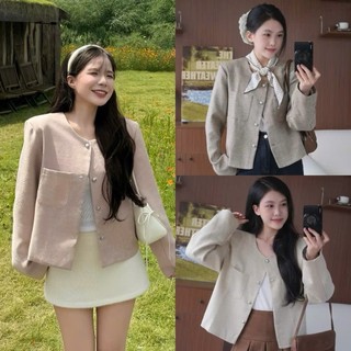 Áo Khoác Tweed Nữ Cổ Tròn Túi Vuông Cúc Bạc 3 Màu Sang Trọng Chất Mịn Style Hàn Quốc Mặc Thu Đông 3532