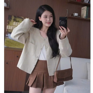 Áo Khoác Tweed Nữ Cổ Tròn Túi Vuông Cúc Bạc 3 Màu Sang Trọng Chất Mịn Style Hàn Quốc Mặc Thu Đông 3532