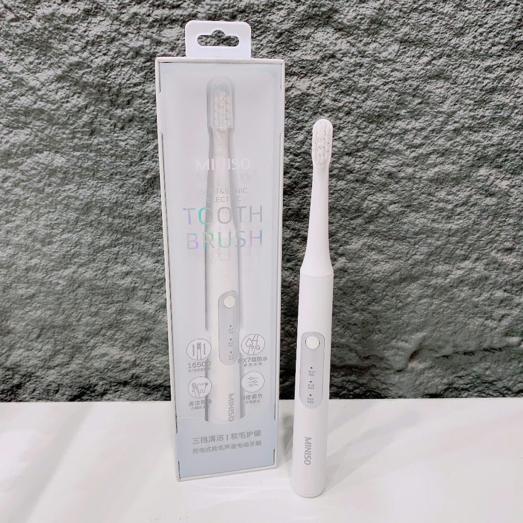 Bàn chải điện MINISO, chống nước IPX7, 3 chế độ, rung sóng âm