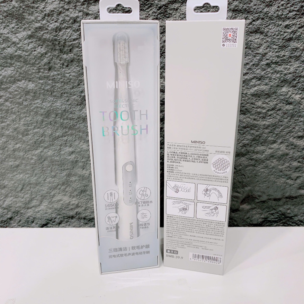 Bàn chải điện MINISO, chống nước IPX7, 3 chế độ, rung sóng âm