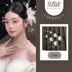 9LUX Bông tai Nữ Ngọc trai Nhân Tạo Hạt Dẹt ,Khuyên tai nữ trơn basic ngọc trai nhân tạo ER88