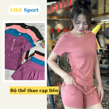 Đồ tập gym yoga nữ, bộ thể thao nữ set đùi chạy bộ đồ tập erobic chất thun lạnh co dãn quần đùi hai lớp LinG Sport