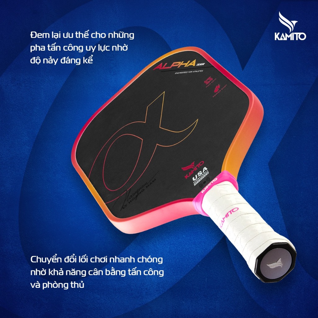 Vợt Pickleball Kamito Alpha (16mm)_Vợt Pickleball Lý Hoàng Nam, Chất Liệu Carbon T700, Trợ lực tốt