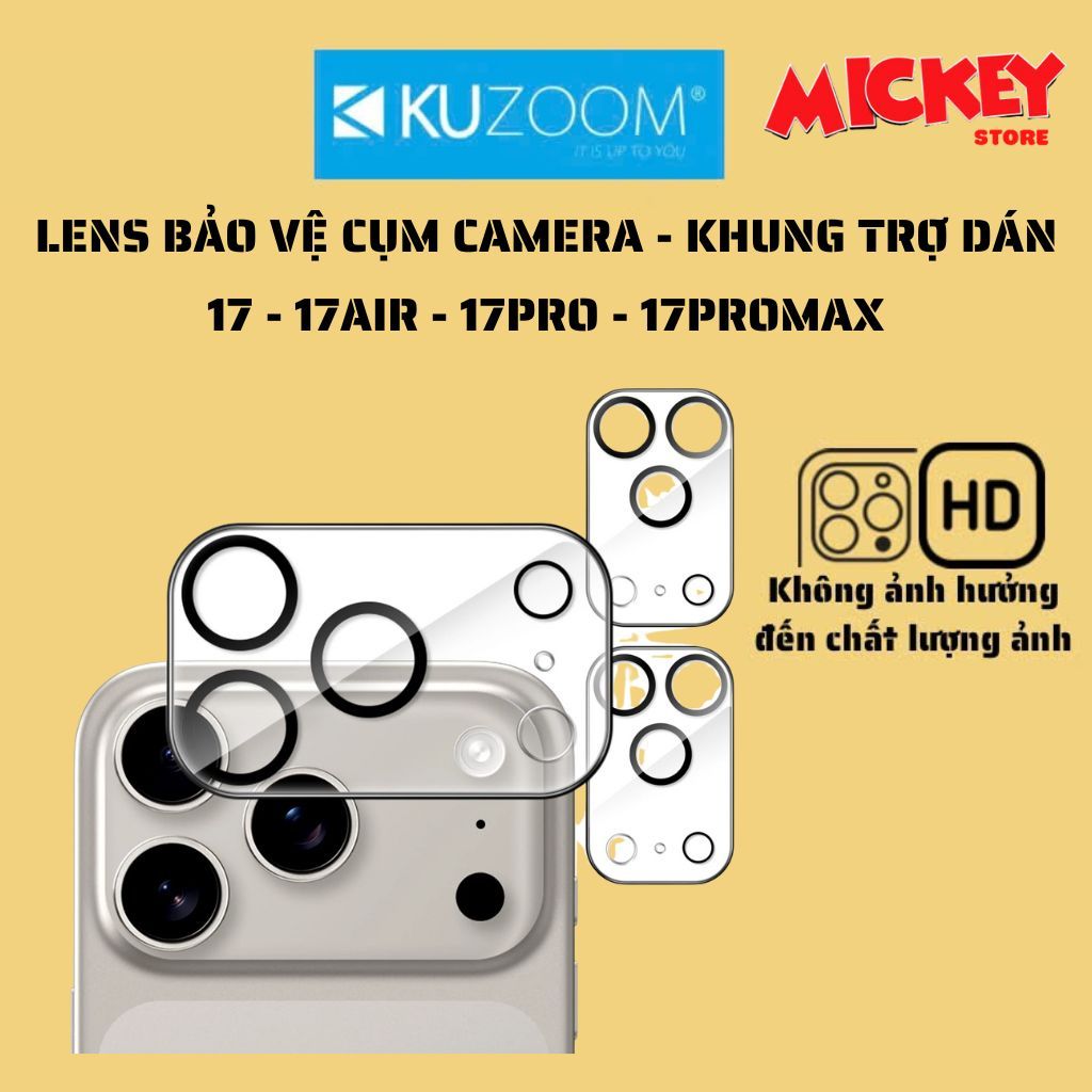 Cụm bảo vệ camera Kuzoom trong suốt cho IPhone 16 16Plus 17Promax 17Pro 17Air 17