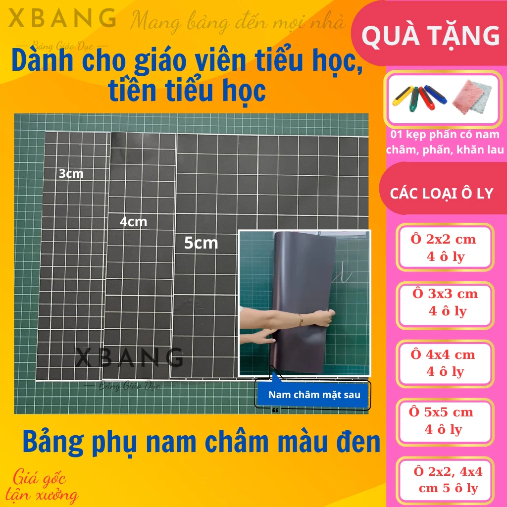 Bảng Phụ Nam Châm Kẻ Ô Ly Lớn – Đính Lên Bảng Từ, Dễ Dàng Sử Dụng | Tặng Kèm Phấn & Bút Kẹp Phấn