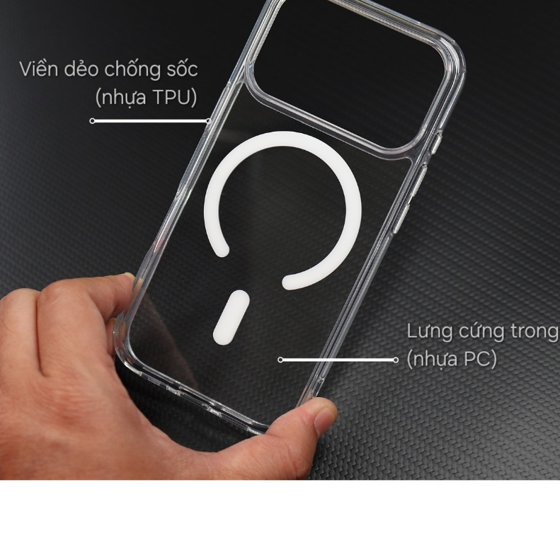 Ốp Likgus trong suốt lưng cứng viền mềm hỗ trợ sạc IPhone 17 16 15 14 13 12 11Promax Pro Plus