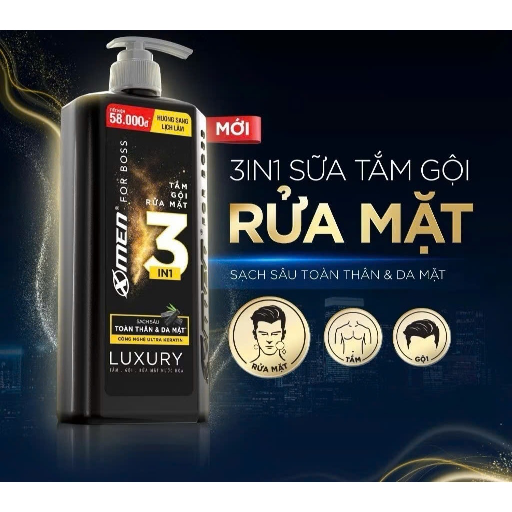 Tắm Gội Rửa Mặt XMen for Boss 3in1 Luxury 630G